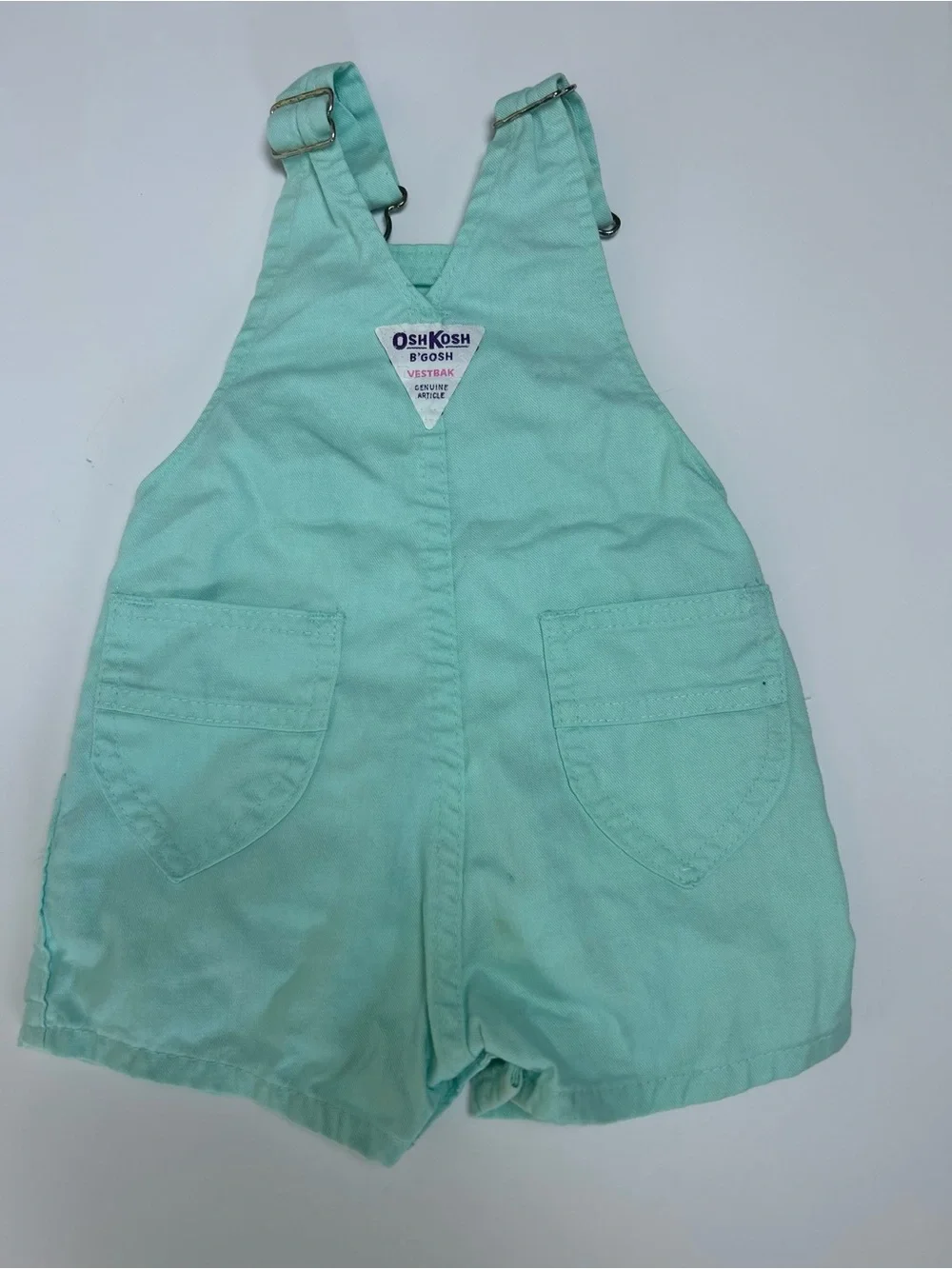 Vintage OshKosh B’gosh Mint Green Shortalls Romper 18 Months Made USA Baby